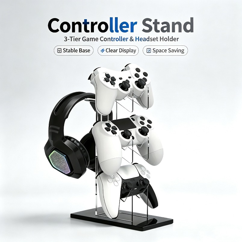 Gaming Console Setup - Controller Stand 3 Tier Headphone Hanger